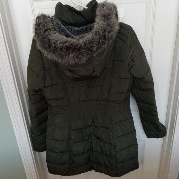 NAUTICA Long Dark Green Puffer Jacketw/detachable faux fur trimmed hood - size S - Picture 3 of 8